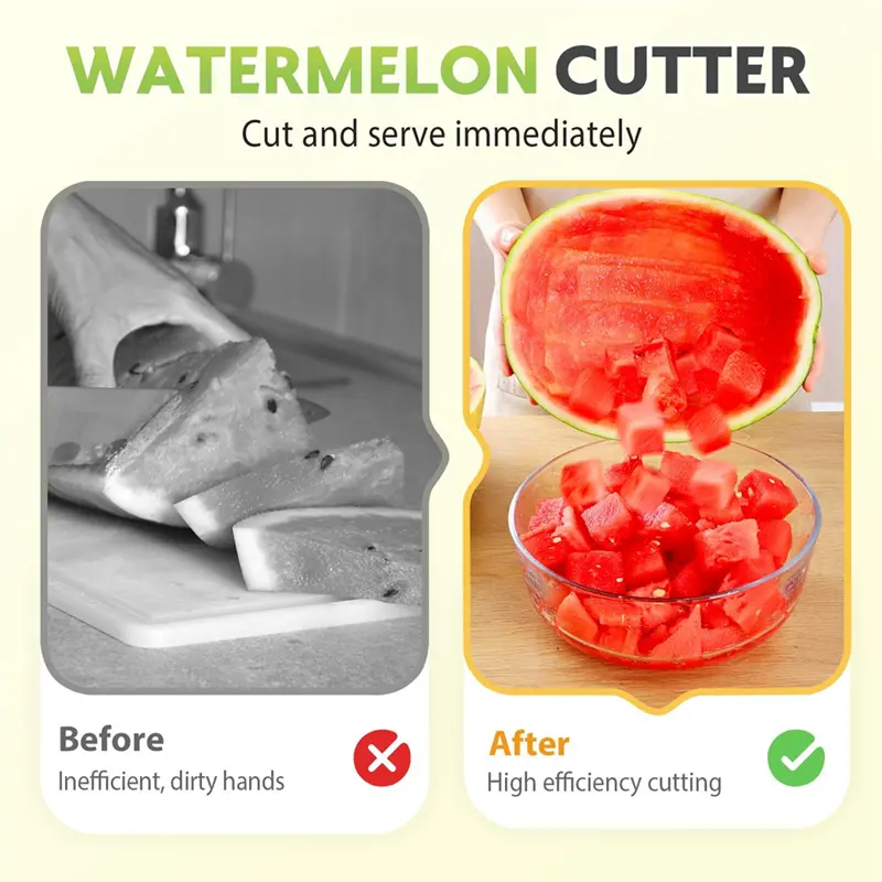 HGHO 2 In 1 Stainless Steel Fruit Cutter Watermelon Fork Slicer Cutter Camping Kitchen Gadgets (4 Pieces)