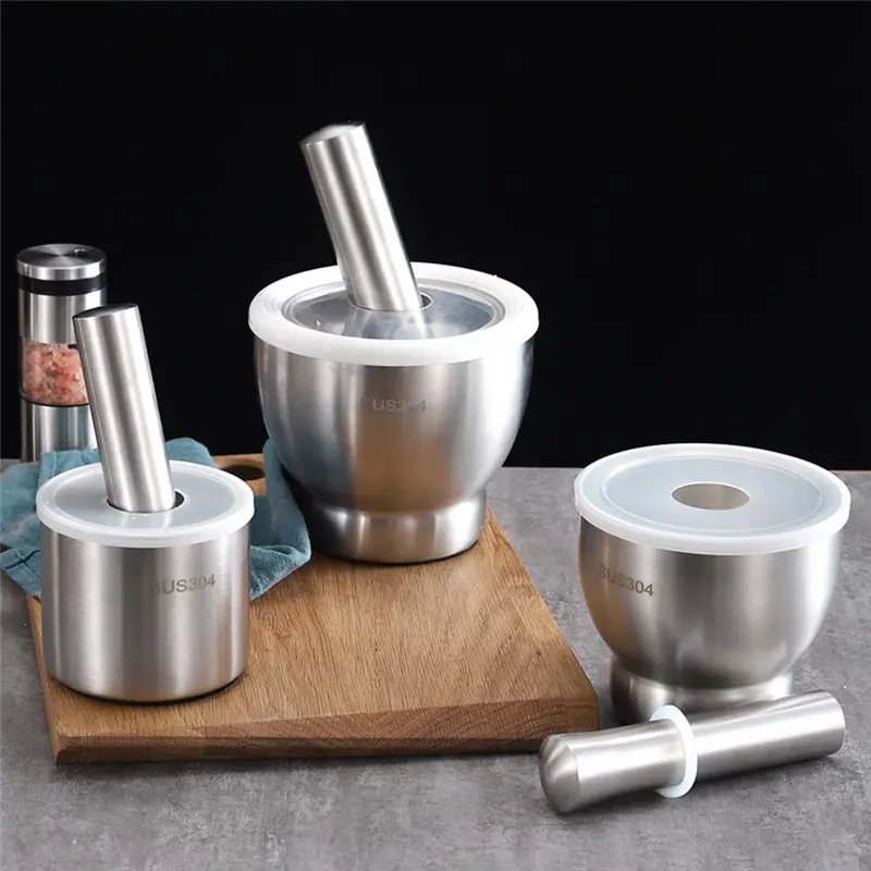 HGHO 304 Stainless Steel Masher Solid Garlic Masher Household Grinding Masher Garlic Masher Garlic Mortar Grinding Bowl