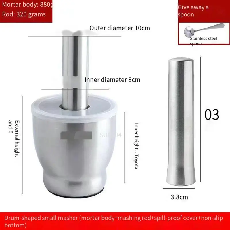 HGHO 304 Stainless Steel Masher Solid Garlic Masher Household Grinding Masher Garlic Masher Garlic Mortar Grinding Bowl