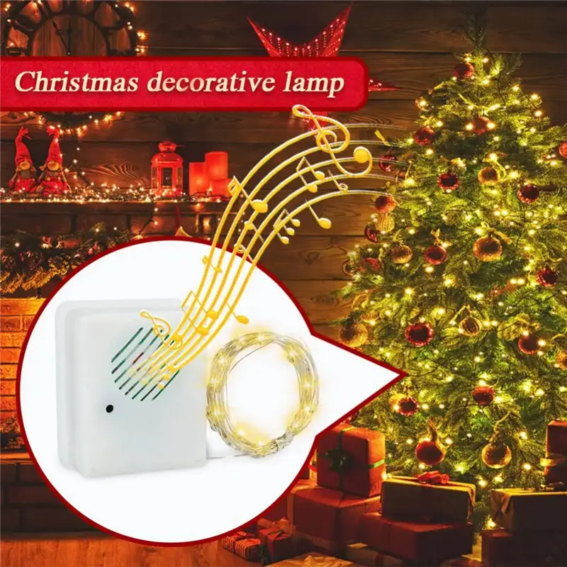 HGHO DIY Christmas Sound Sensor With LED String Decorative Lights Christmas Music Speaker For Party Xmas Tree Deco