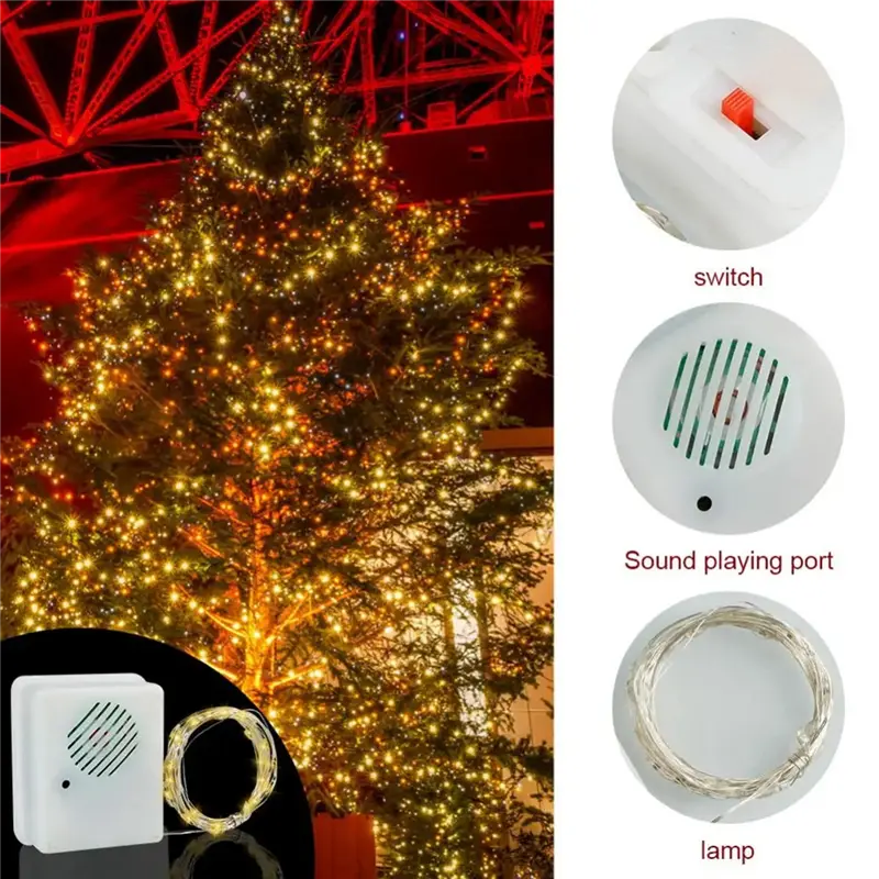 HGHO DIY Christmas Sound Sensor With LED String Decorative Lights Christmas Music Speaker For Party Xmas Tree Deco