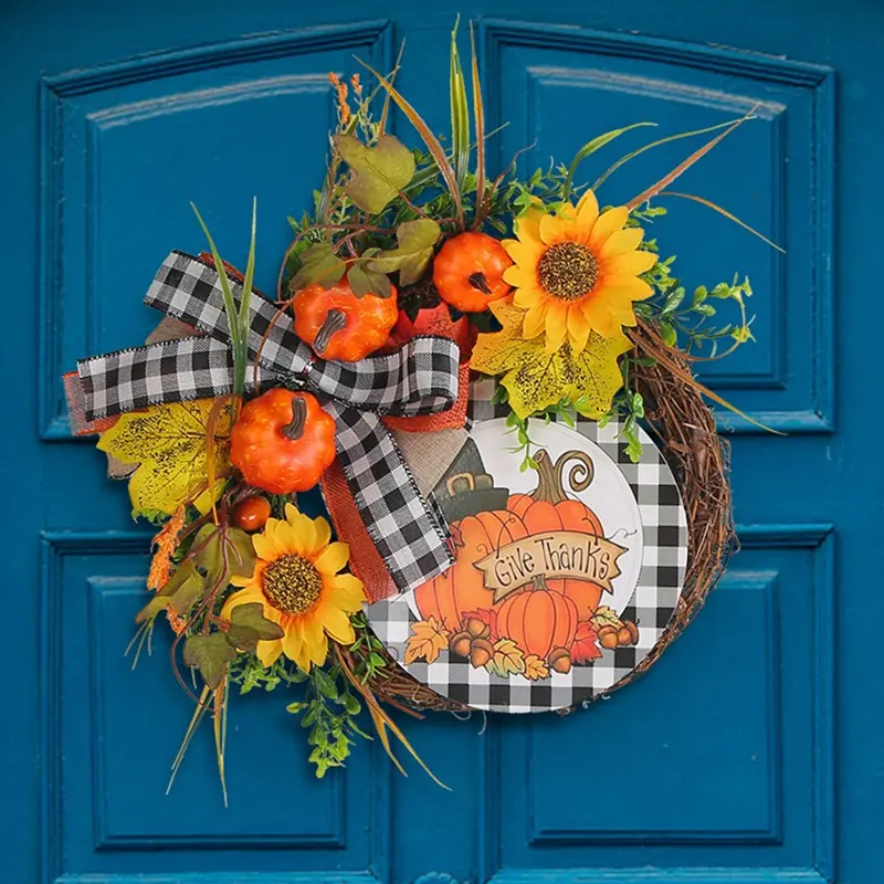 The Front Door Autumn Wreath Thanksgiving Wreath Fall Wreath Harvest Decoration Farmhouse Porch Door, Thanksgiving Decoration