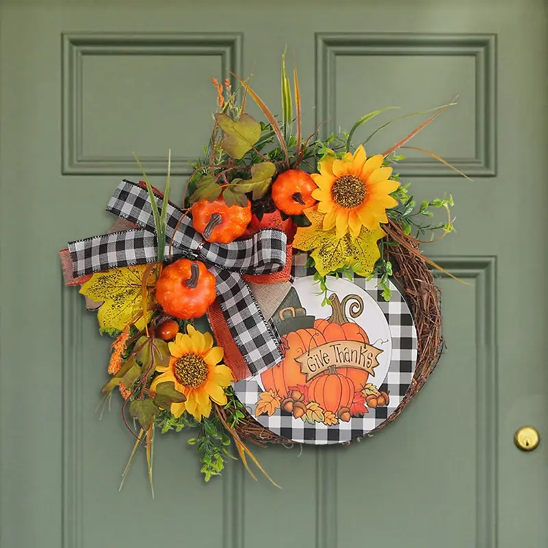The Front Door Autumn Wreath Thanksgiving Wreath Fall Wreath Harvest Decoration Farmhouse Porch Door, Thanksgiving Decoration