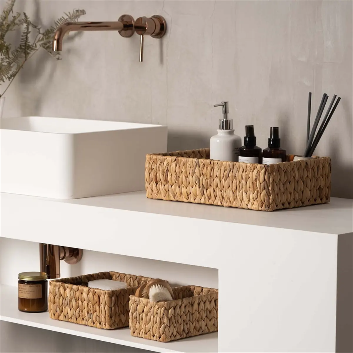 New Wicker Baskets for Organizing 3Pack, Large and Small Wicker Storage Baskets Set, Hand Woven Baskets for Storage