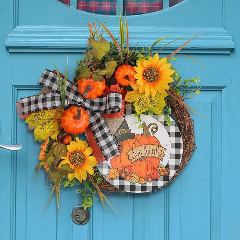 The Front Door Autumn Wreath Thanksgiving Wreath Fall Wreath Harvest Decoration Farmhouse Porch Door, Thanksgiving Decoration