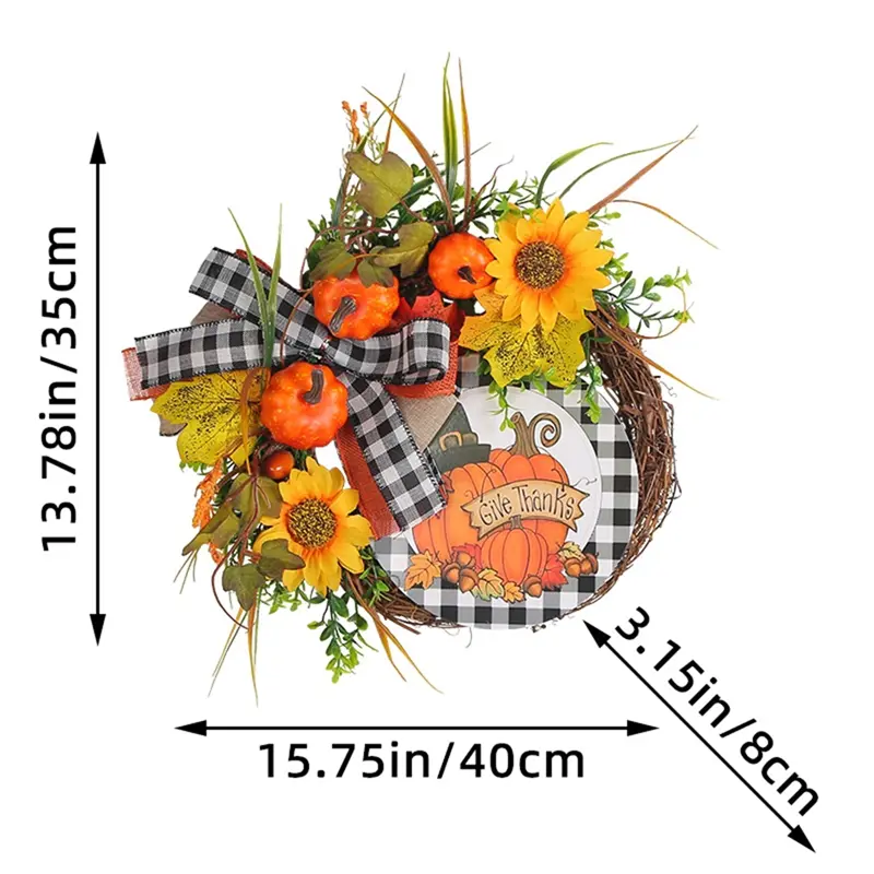 The Front Door Autumn Wreath Thanksgiving Wreath Fall Wreath Harvest Decoration Farmhouse Porch Door, Thanksgiving Decoration