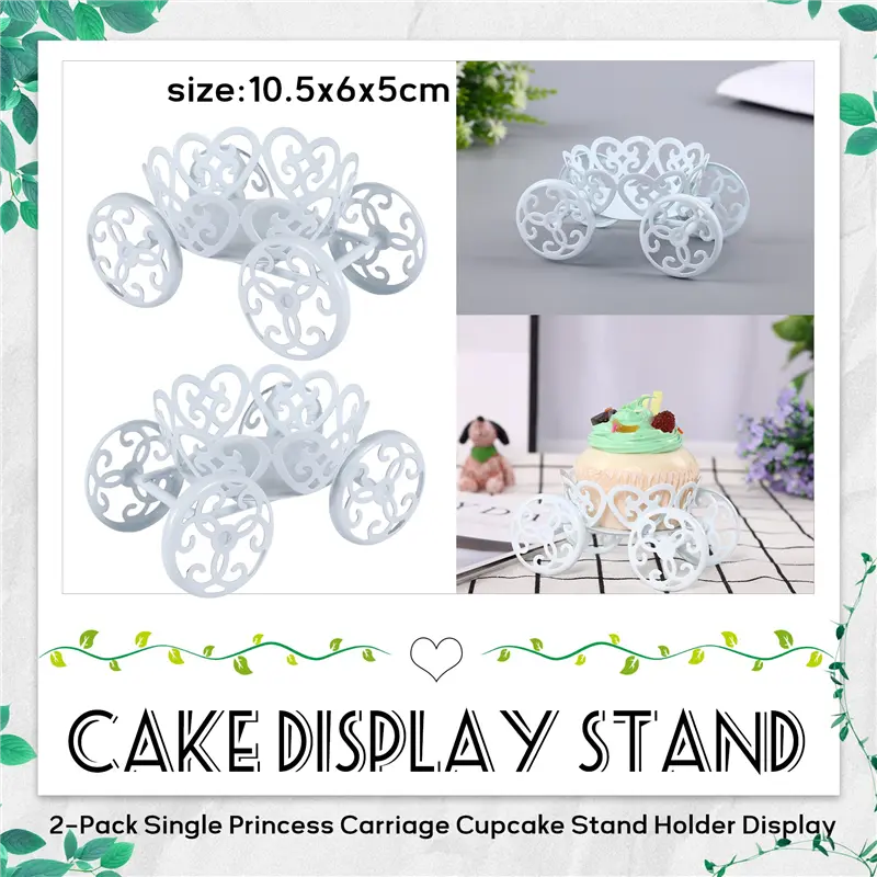 HGHO 2-Pack Single Princess Carriage Cupcake Stand Holder Display