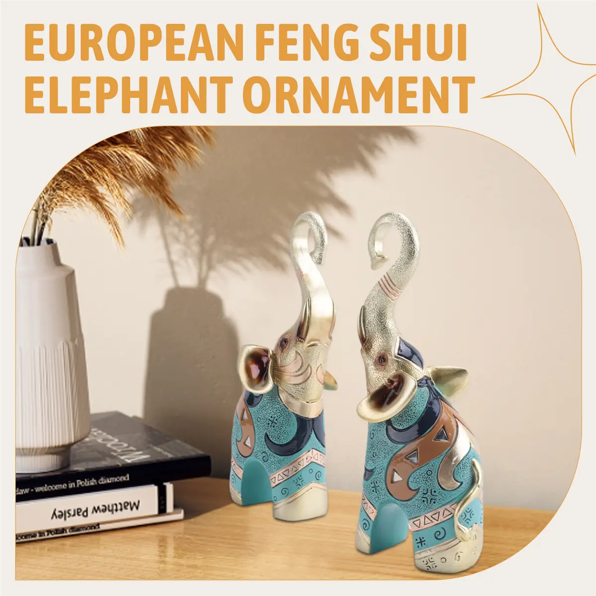 HGHO Good Luck Elephant Statue Decorations for Home Elephant Figurines Statues Home Decor Feng Shui Elephant Figurines