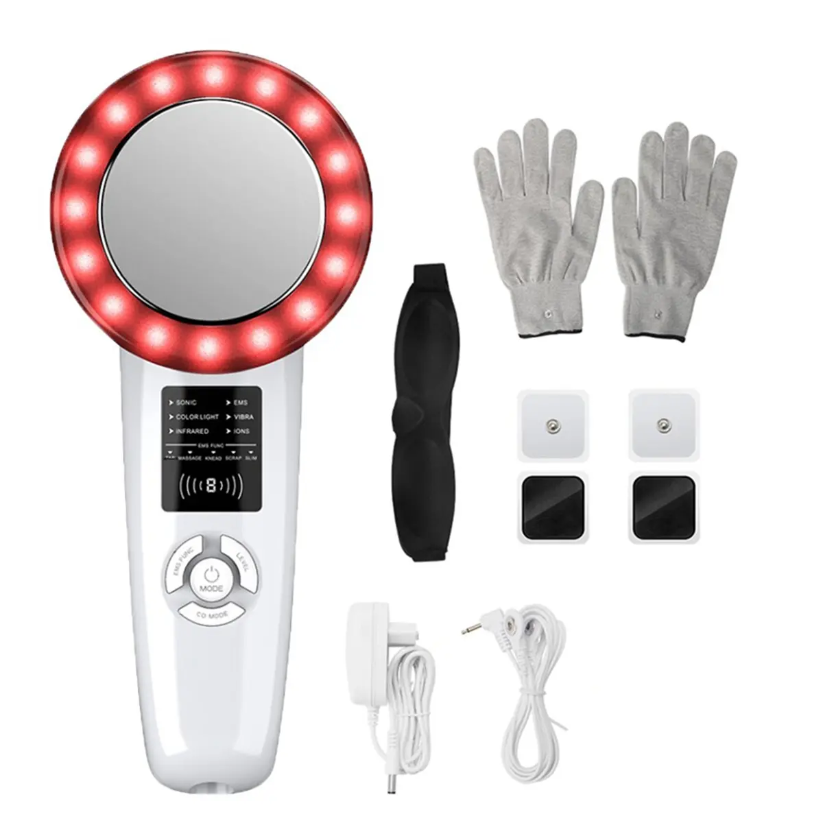 HGHO Ultrasound Cavitation EMS Slimming Machine 6-In-1 Galvanic Ultrasound Body Massager LED Infrared Therapy Tools EU Plug