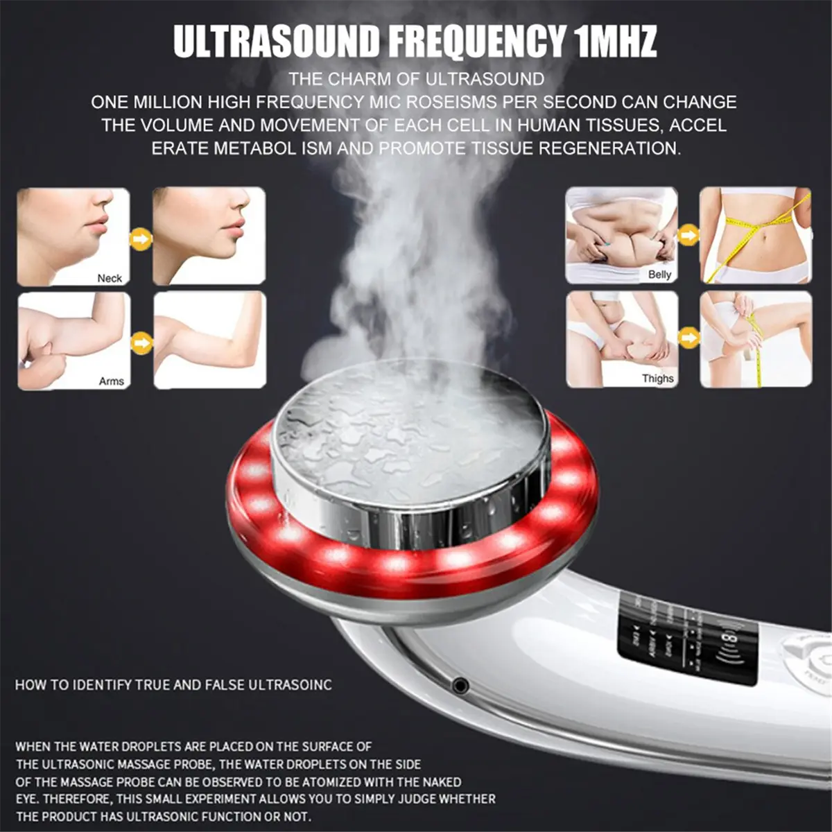 HGHO Ultrasound Cavitation EMS Slimming Machine 6-In-1 Galvanic Ultrasound Body Massager LED Infrared Therapy Tools EU Plug