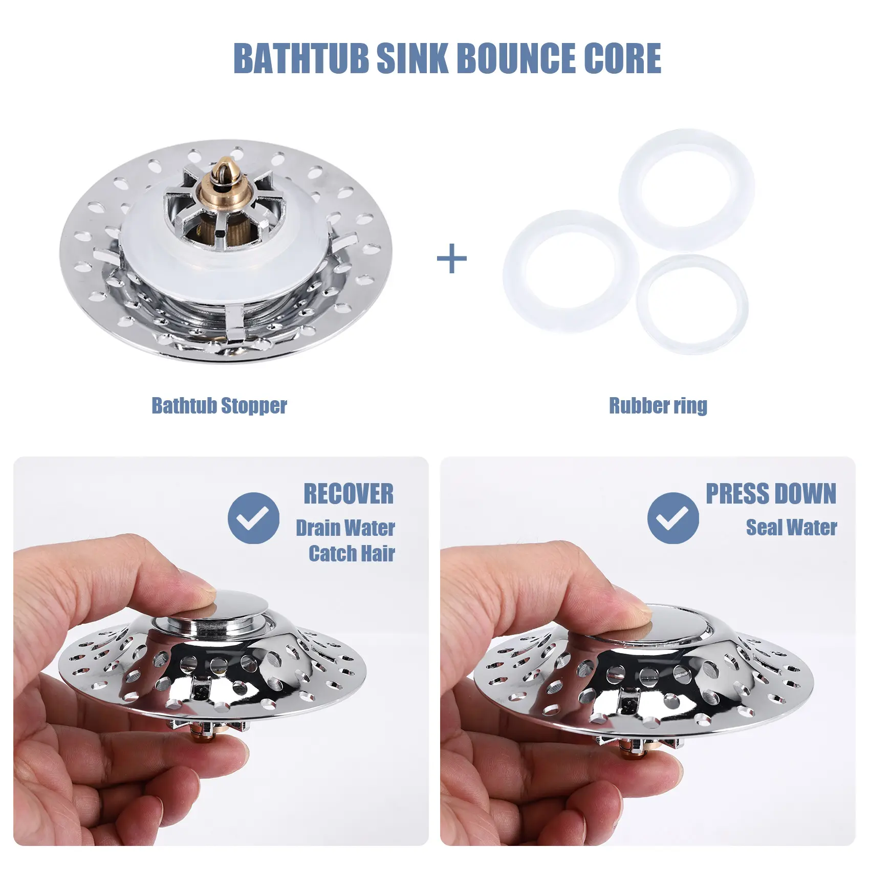 HGHO 2 In 1 Bathtub Stopper With Drain Hair Catcher, Anti-Clogging Tub Stopper With Dual Filtration, For 1.4-2.0In Drain Hole