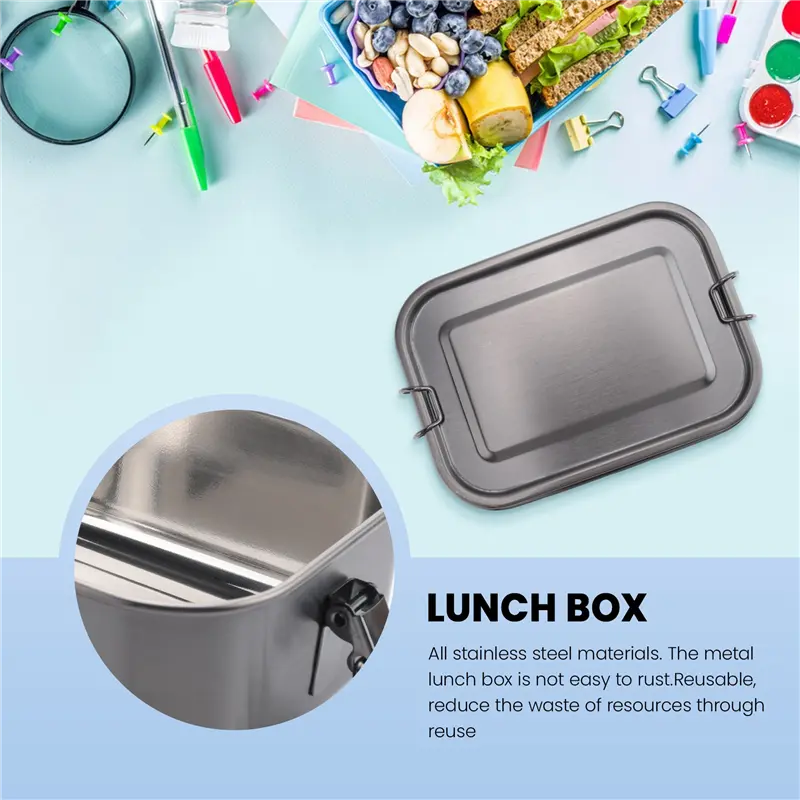 HGHO Stainless Steel Bento Box Leakproof Metal Lunch Box With Removable Divider Lunch Box For Children And Adults