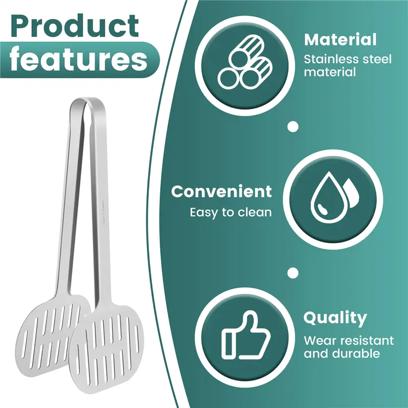 HGHO Stainless Steel Turner Tongs Kitchen Double Spatula Bread And Burger Tongs For Cooking Food-Barbecue Clamp Buffet Pliers
