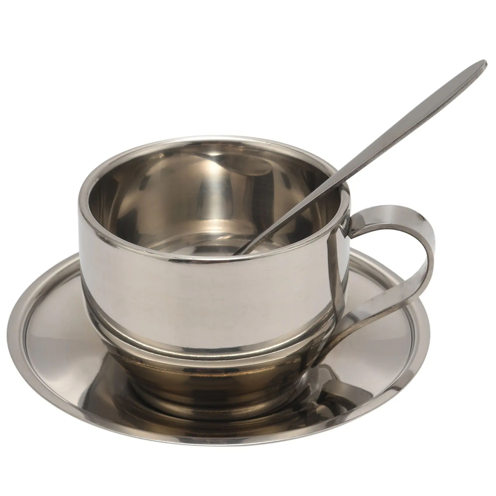 HGHO Insulated Coffee Cup Set - Stainless Steel Double Walled Espresso Cups Latte Cappuccino Tea Cup With Saucer And Spoon 125Ml