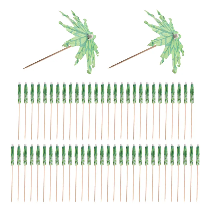 HGHO 60 Pieces Green Tropical Coconut Palm Tree Paper Umbrellas Picks Cocktail Parasols Cupcake Picks For Hawaiian Party