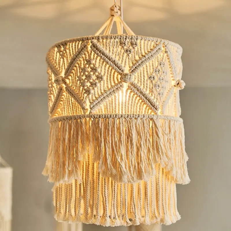 New Handmade Wall Tapestry Lampshade Macrame Boho Decor Handcraft Tassel Tapestry Background Headboard Wall Hanging Decor
