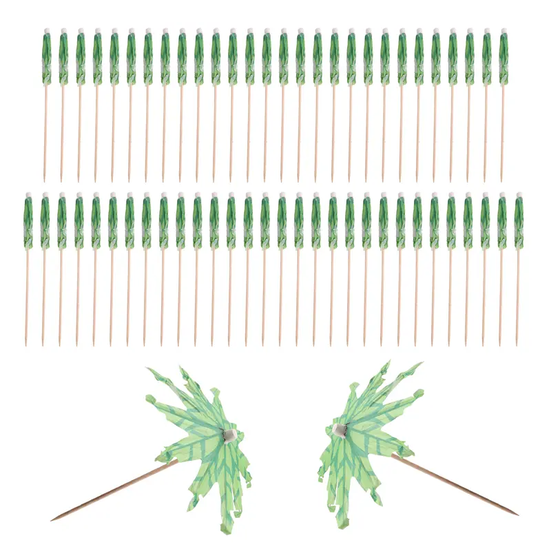 HGHO 60 Pieces Green Tropical Coconut Palm Tree Paper Umbrellas Picks Cocktail Parasols Cupcake Picks For Hawaiian Party