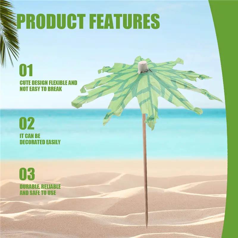 HGHO 60 Pieces Green Tropical Coconut Palm Tree Paper Umbrellas Picks Cocktail Parasols Cupcake Picks For Hawaiian Party