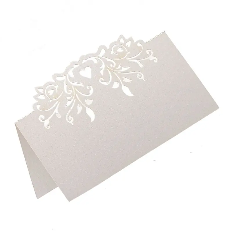 HGHO 120Pcs Lace Wedding Table Name Place Cards Personalised Reception Decoration With White Lace Pattern Cardstock