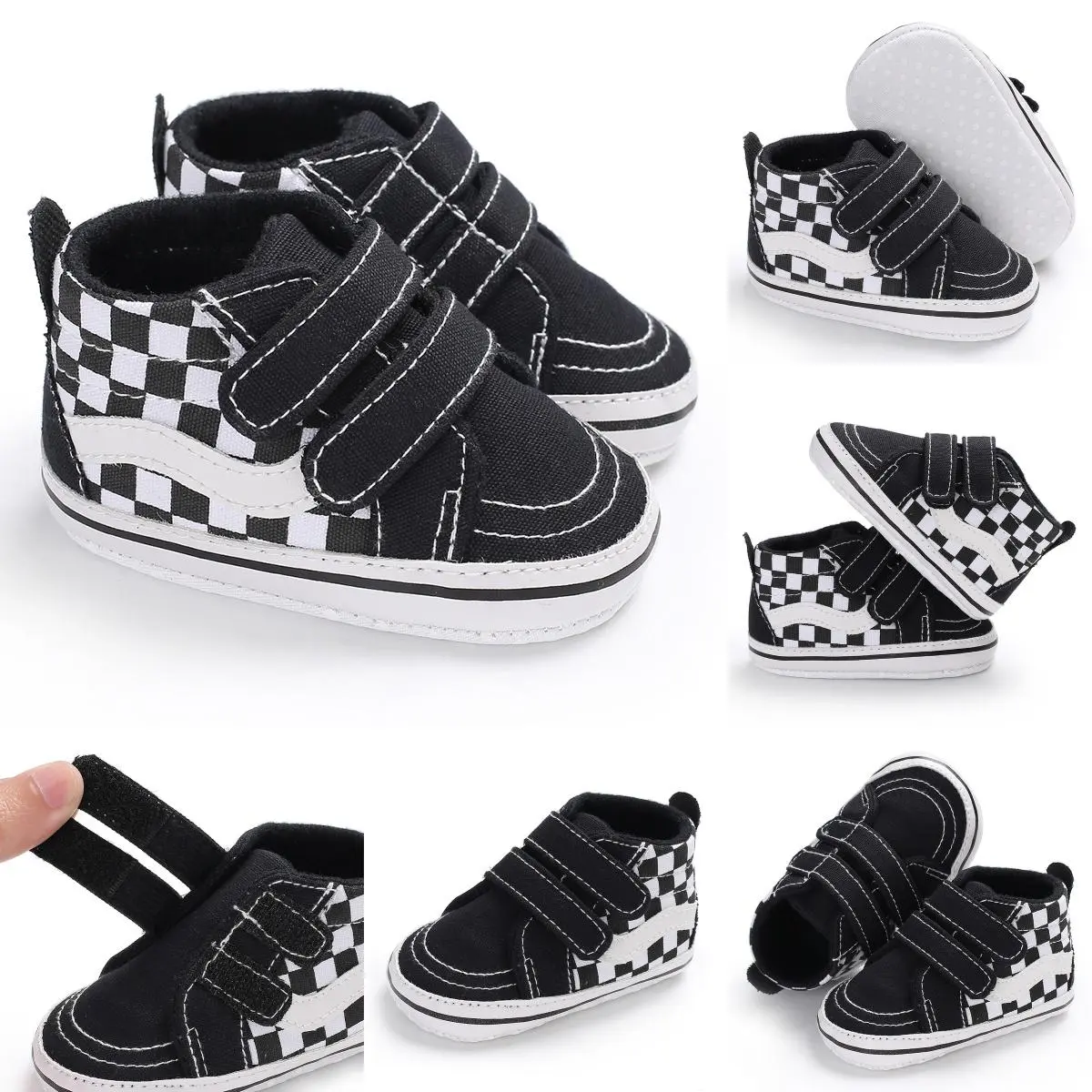 Boys' First Walker Shoes - Lightweight, Non-Slip, Comfort Soft Sole, Easy Hook-and-Loop, Stylish Moire Pattern for Spring/Fall