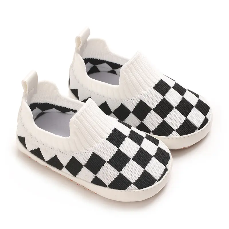 1 Pair Unisex Infant Casual Slip-On Shoes, Plaid & Solid Color, Comfortable Lightweight Non-Slip Walking Footwear for Indoor