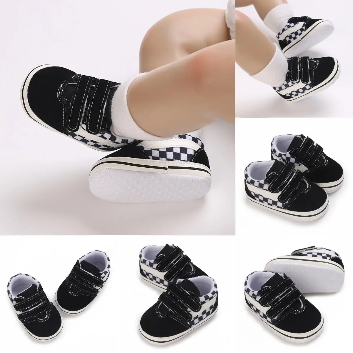 Boys' First Walker Shoes - Lightweight, Non-Slip, Comfort Soft Sole, Easy Hook-and-Loop, Stylish Moire Pattern for Spring/Fall