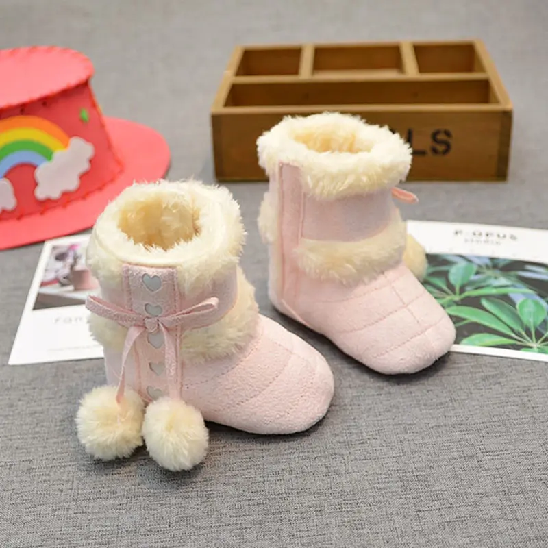 Baby Fleece Booties Newborn Warm Slippers Cozy WinterBoots Sock Shoes Infant Crib Bootie with Non Skid Bottom0-18Month