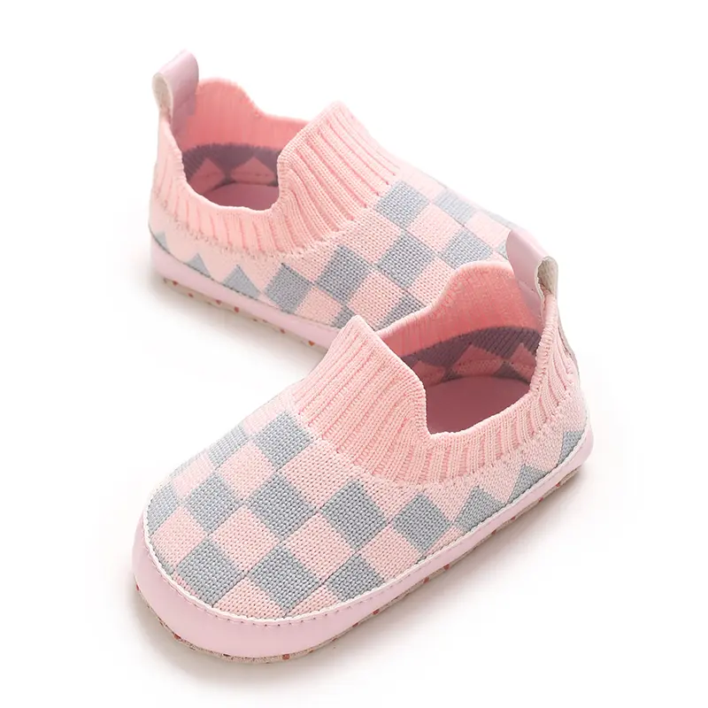 1 Pair Unisex Infant Casual Slip-On Shoes, Plaid & Solid Color, Comfortable Lightweight Non-Slip Walking Footwear for Indoor
