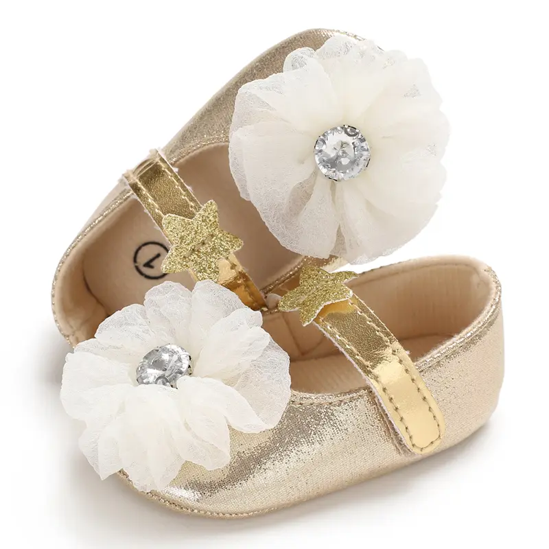 0-12 Months Spring/Autumn Floral Baby Princess Shoes, Sweet Style Soft Sole Anti-Slip Comfortable Toddler Walking Shoes