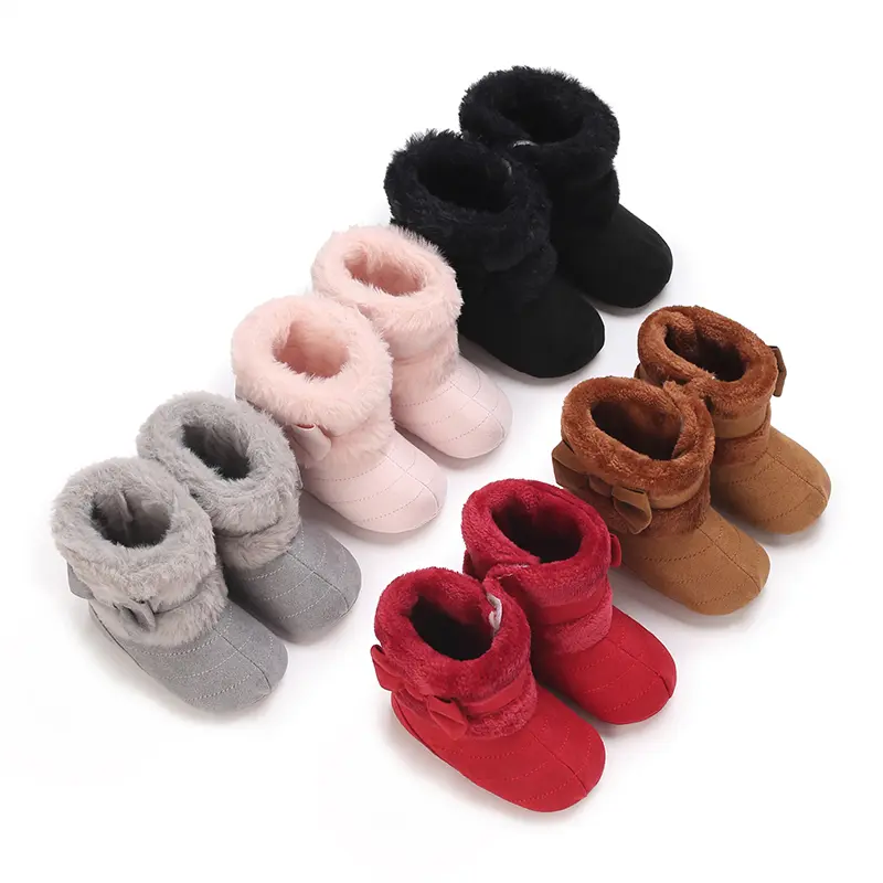 Baby Fleece Booties Newborn Warm Slippers Cozy WinterBoots Sock Shoes Infant Crib Bootie with Non Skid Bottom0-18Month