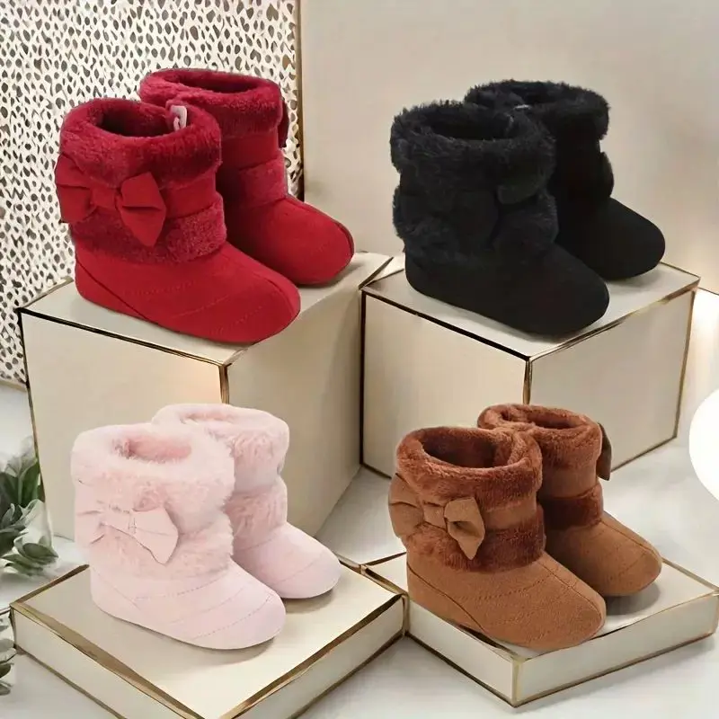 Baby Fleece Booties Newborn Warm Slippers Cozy WinterBoots Sock Shoes Infant Crib Bootie with Non Skid Bottom0-18Month
