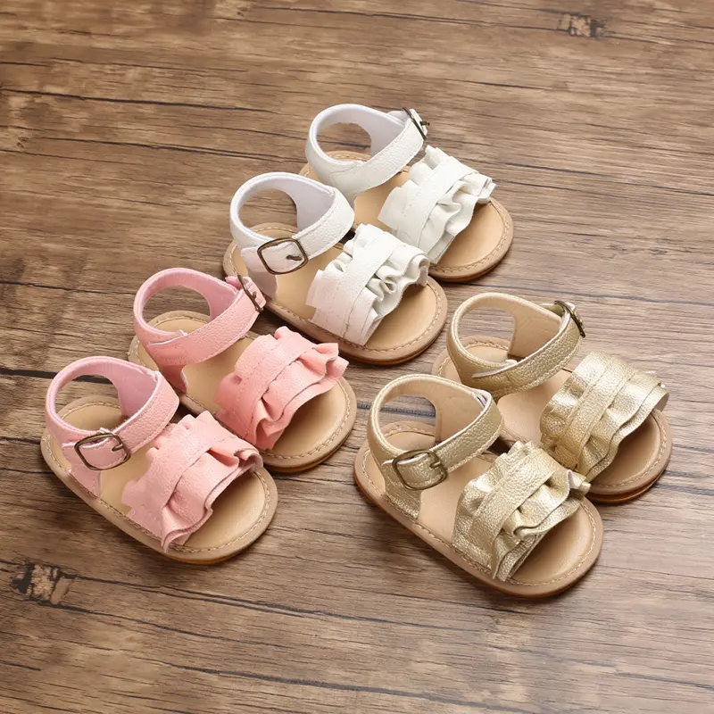 Infant Baby Girls Summer Sandals with Flower Soft Sole Newborn Toddler First Walker Crib Dress Shoes