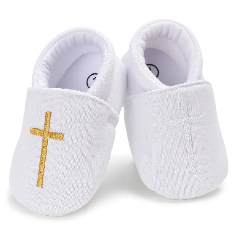 Soft & Comfy Baby Shoes for Boys and Girls - White Cross Baptism Design, Lace-Up, Non-Slip Sole, Perfect for Spring & Autumn