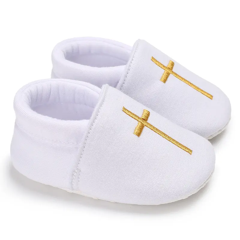 Soft & Comfy Baby Shoes for Boys and Girls - White Cross Baptism Design, Lace-Up, Non-Slip Sole, Perfect for Spring & Autumn