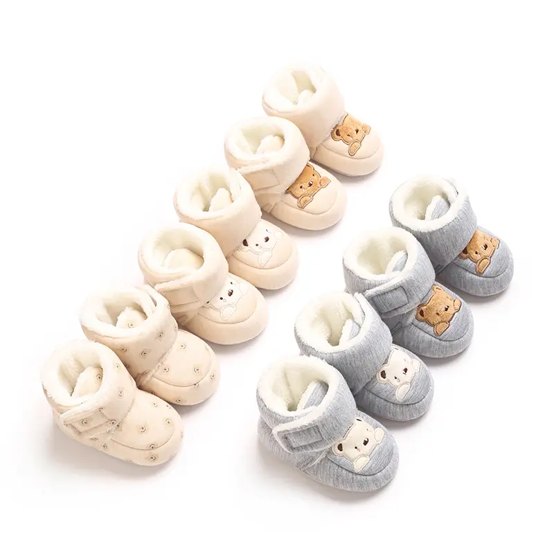 Cute cartoon comfortable boots, suitable for baby boys, soft and warm with wool boots, suitable for indoor walks, autumn and win