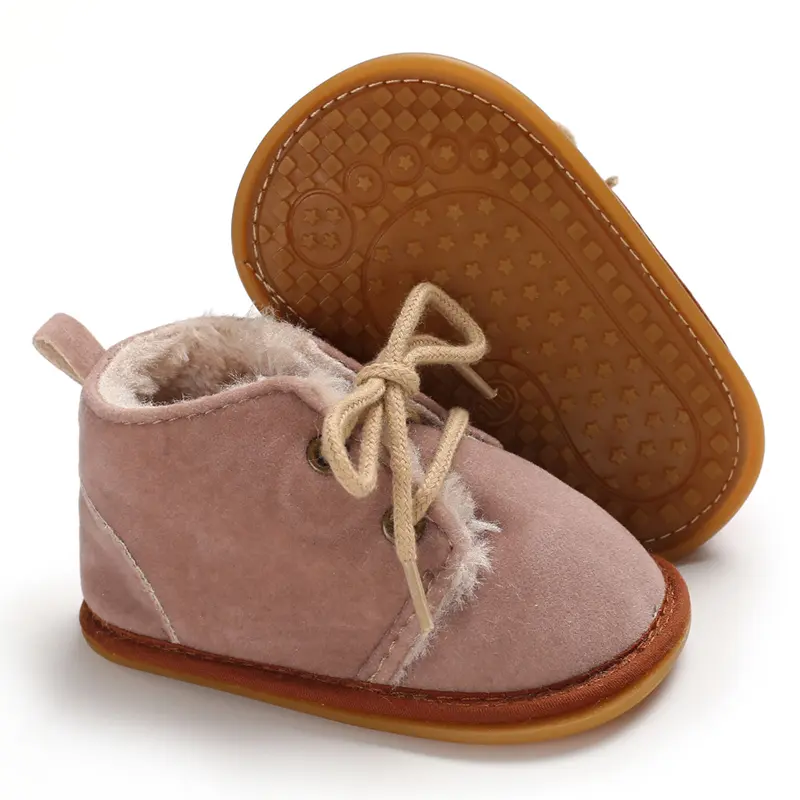 Comfortable Lace Up Boots For Baby Girls, Soft Warm Furry Boots For Indoor Outdoor Walking, Autumn And Winter
