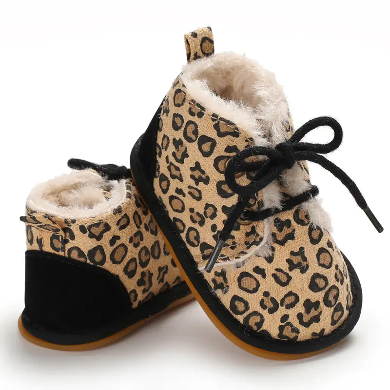 Comfortable Lace Up Boots For Baby Girls, Soft Warm Furry Boots For Indoor Outdoor Walking, Autumn And Winter