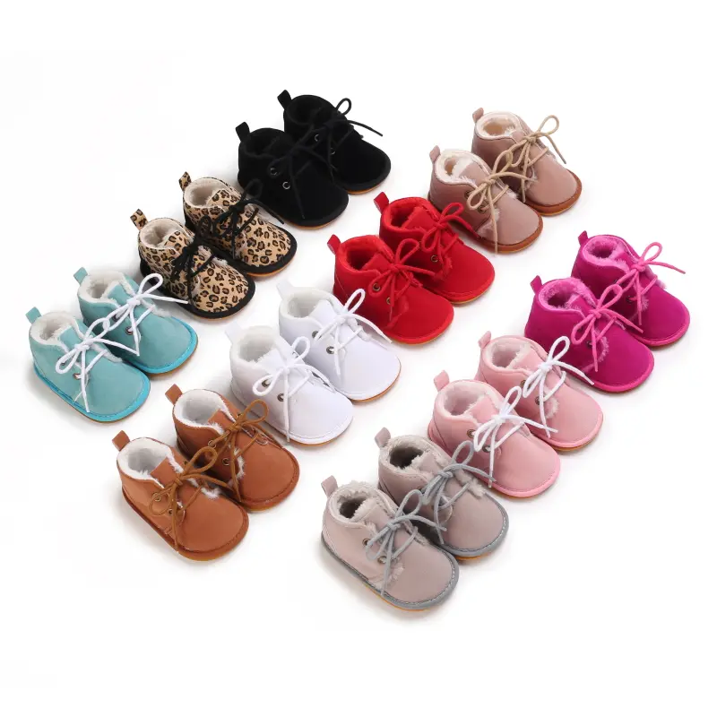 Comfortable Lace Up Boots For Baby Girls, Soft Warm Furry Boots For Indoor Outdoor Walking, Autumn And Winter