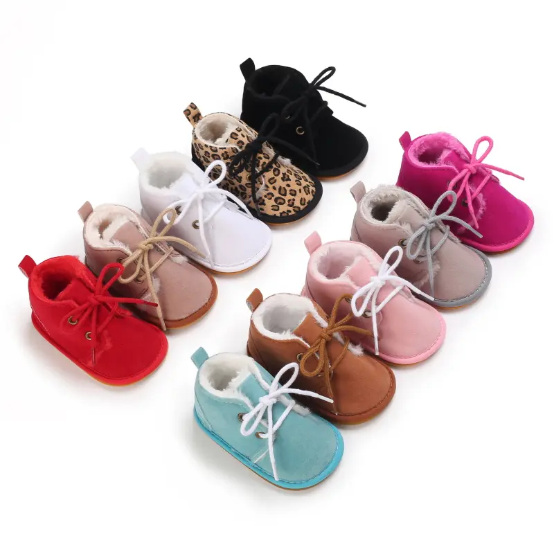 Comfortable Lace Up Boots For Baby Girls, Soft Warm Furry Boots For Indoor Outdoor Walking, Autumn And Winter