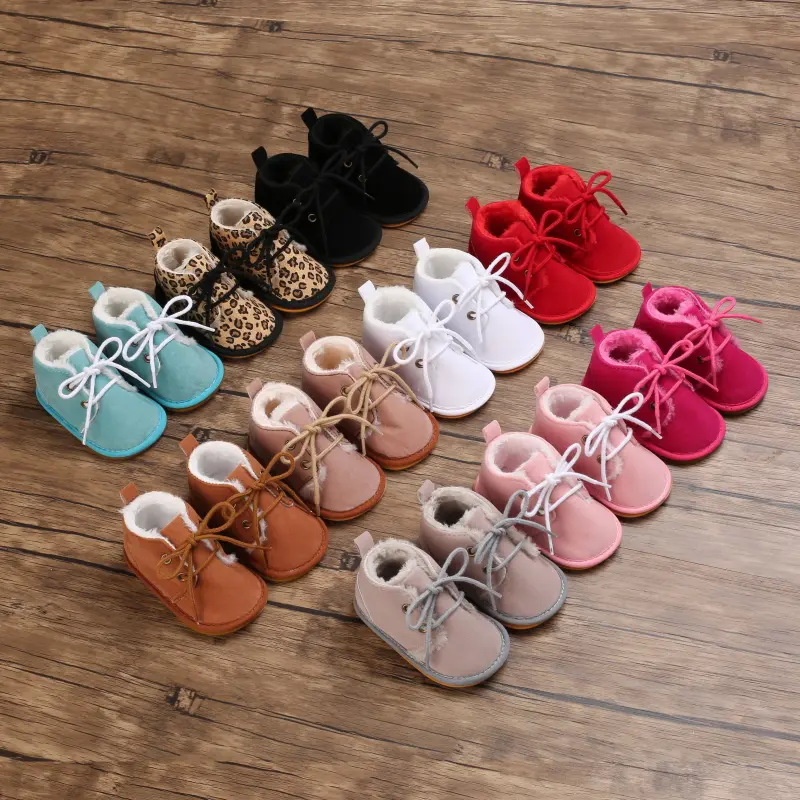 Comfortable Lace Up Boots For Baby Girls, Soft Warm Furry Boots For Indoor Outdoor Walking, Autumn And Winter