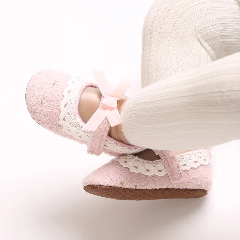 Baby Girls Mary Jane Flats with Bowknot Princess Party Dress Crib Shoes Non-Slip Soft Rubber Sole for Toddler First Walkers