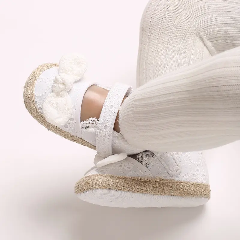 Baby Girls Mary Jane Flats Non Slip Rubber Sole with Bownot Toddler First Walkers Princess Wedding Dress Shoes