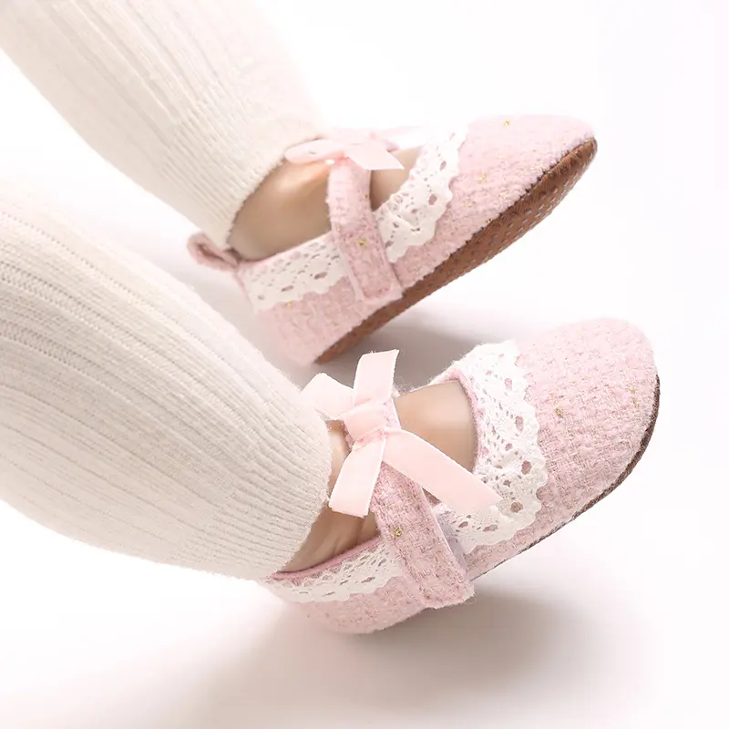Baby Girls Mary Jane Flats with Bowknot Princess Party Dress Crib Shoes Non-Slip Soft Rubber Sole for Toddler First Walkers