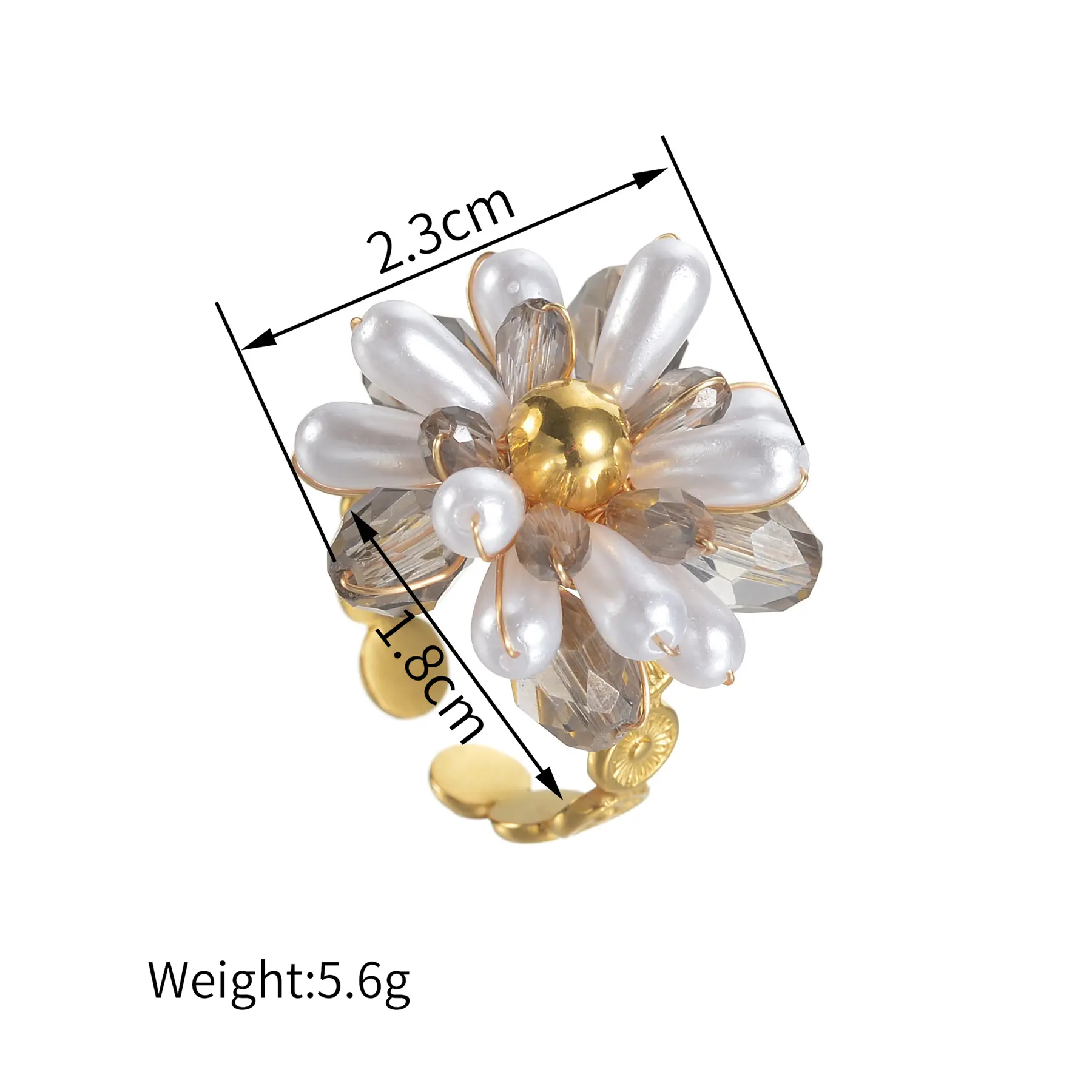 Freeteeme Retro Acrylic Beaded Flower Ring for Women Stainless Steel Gold Color Open Ring Fashion Birthday Party Wedding Jewelry