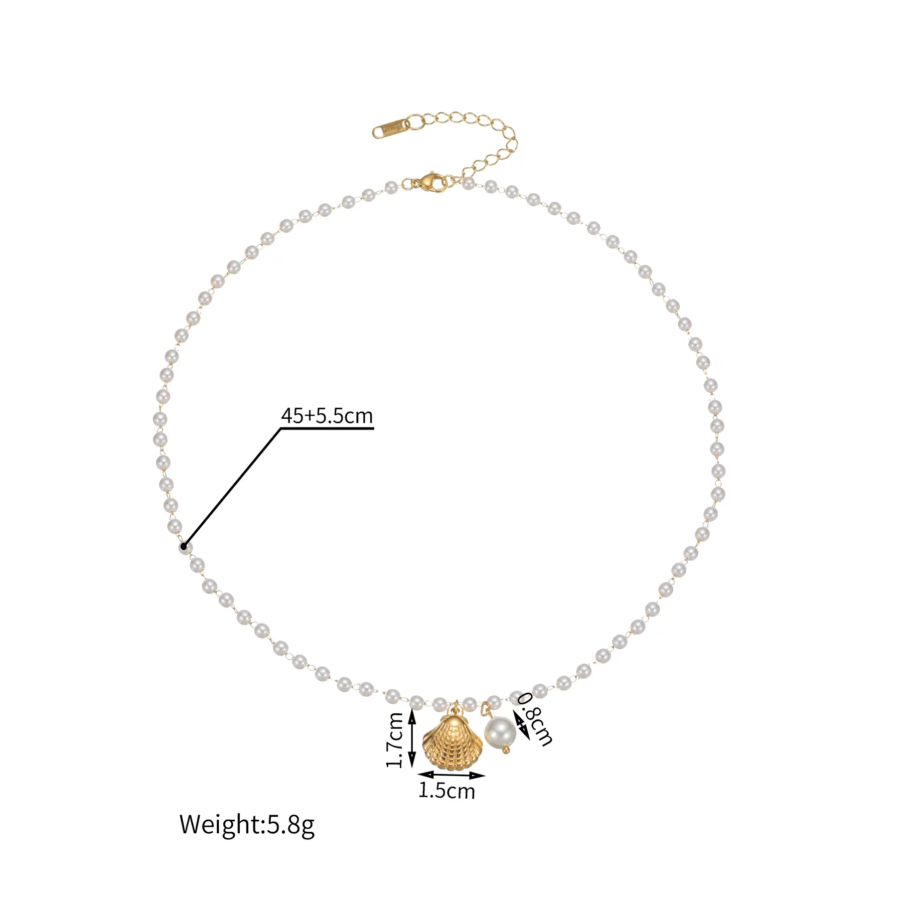 Freeteeme Trendy Imitation Pearl Chain Necklace for Women Gold Color Ocean Series Fish Shell Charm Pendant Jewelry Birthday Gift