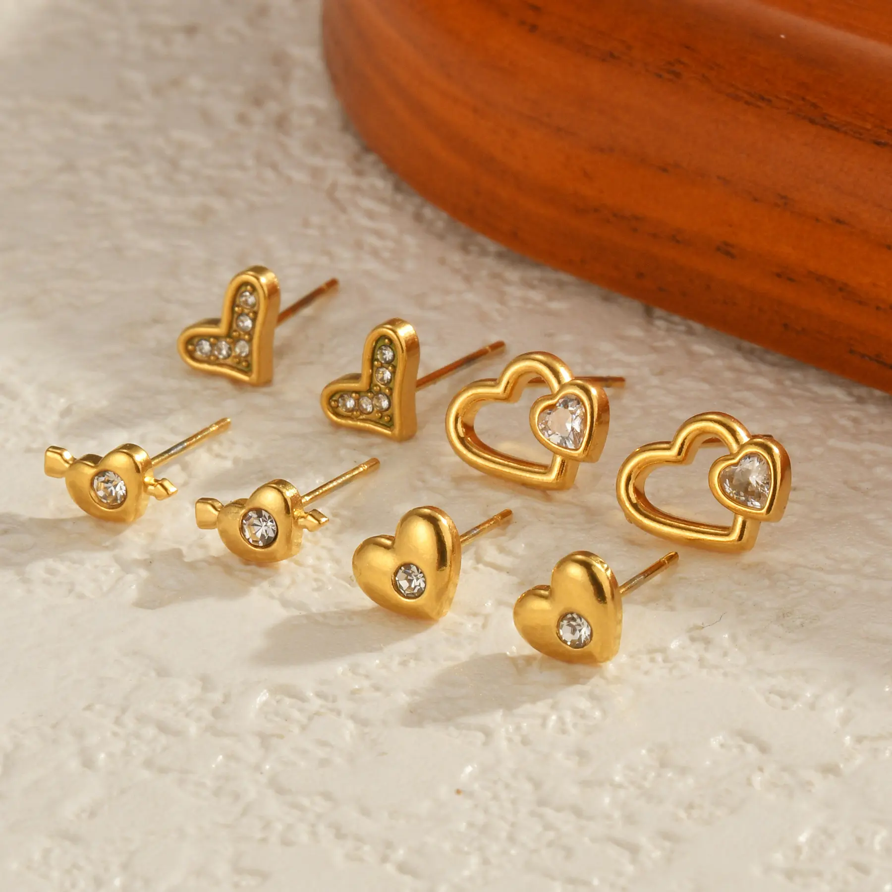 Freeteeme Multiple Styles Stud Earring for Women Gold Color Stainless Steel Zircon Heart Butterfly Earrings Wedding Jewelry Gift