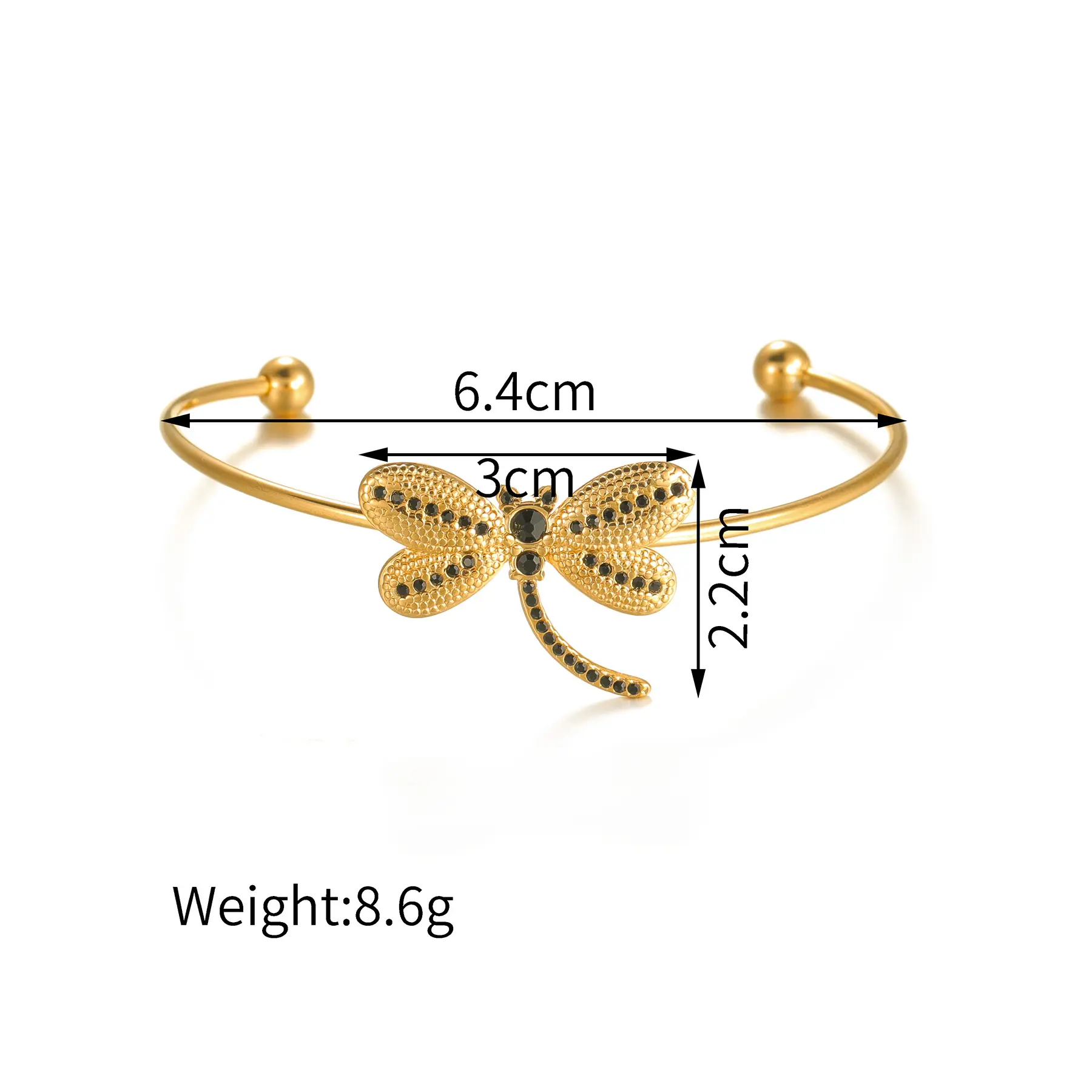 Freeteeme Luxury Zircon Dragonfly Bangle for Women Stainless Steel Gold Color Adjustable Couple Bracelet Fine Jewelry Cuffs Gift