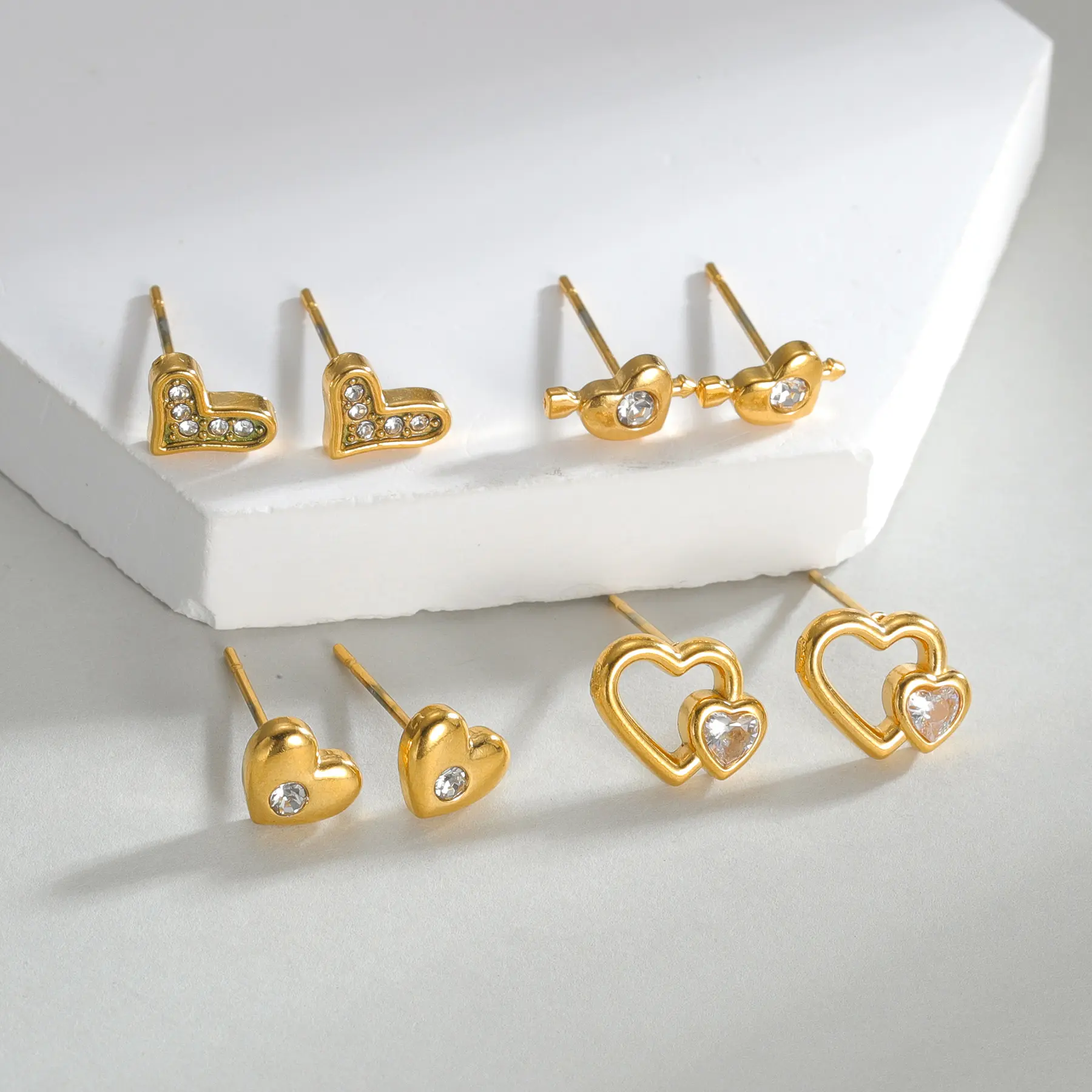 Freeteeme Multiple Styles Stud Earring for Women Gold Color Stainless Steel Zircon Heart Butterfly Earrings Wedding Jewelry Gift