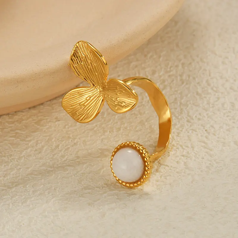Freeteeme Retro Various Styles Natural Zircon Ring for Women Men Stainless Steel Gold Color Open Size Anillo Couple Jewelry Gift