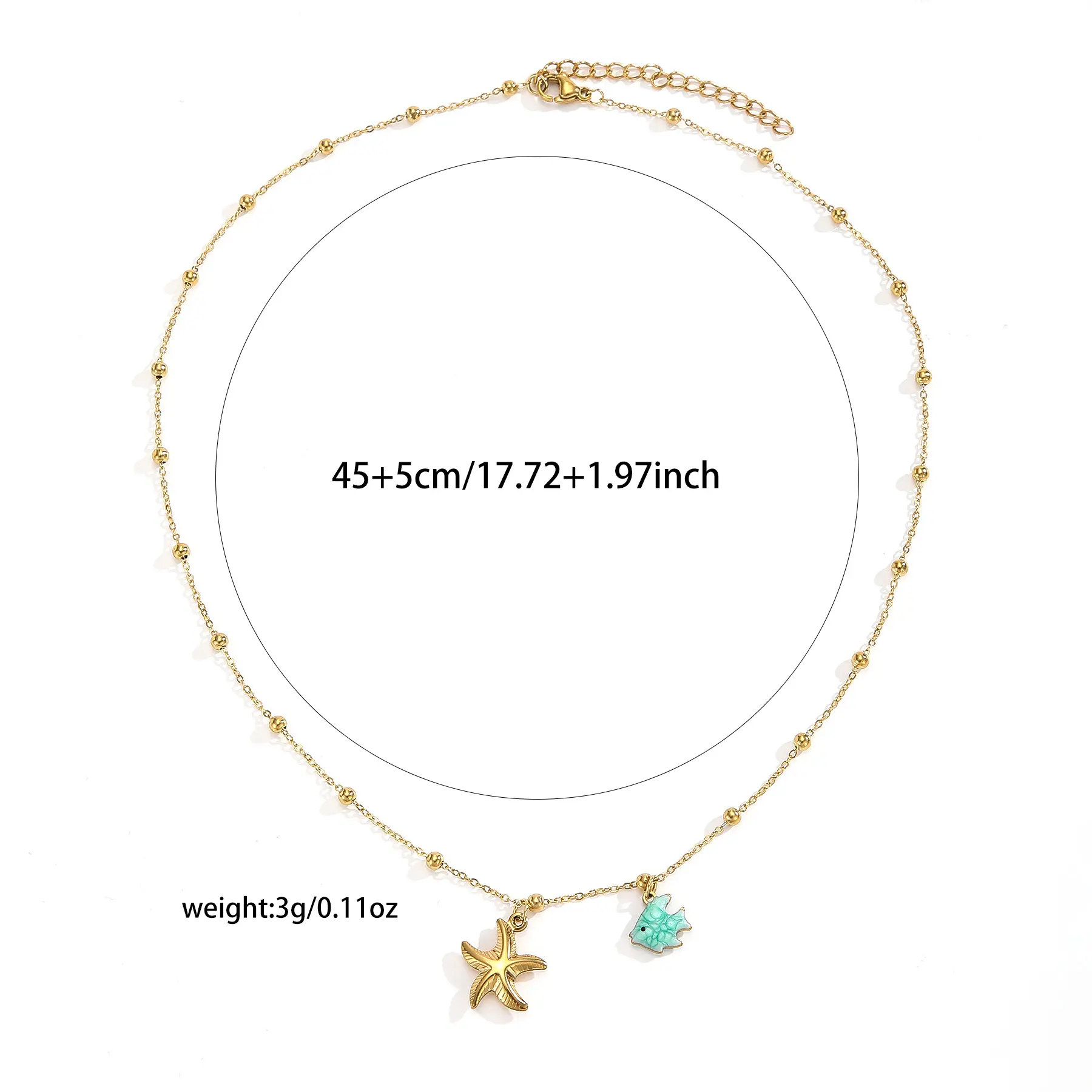 Freeteeme Fashion Shell Starfish Charms Necklace for Women Stainless Steel Cute Ocean Series Beaded Chain Jewelry Holiday Gifts